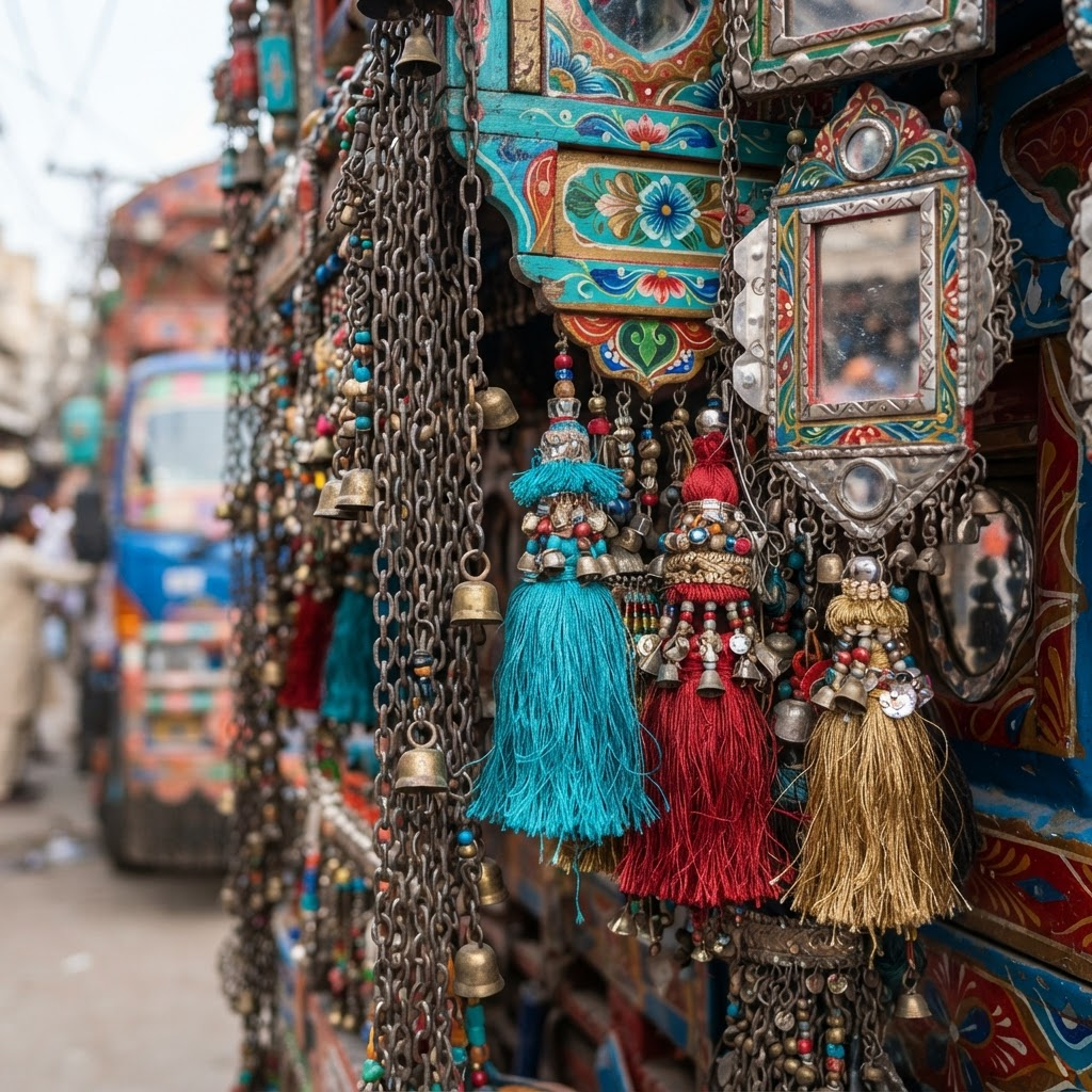 Traditional Pakistani truck-art decorations and accessories